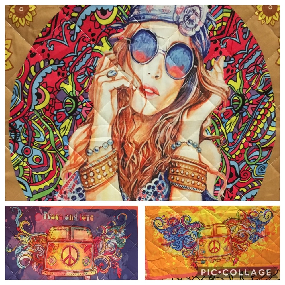 Boho Hippie Girl w/ VW’s, flowers, peace Coverlet - Picture 4 of 8